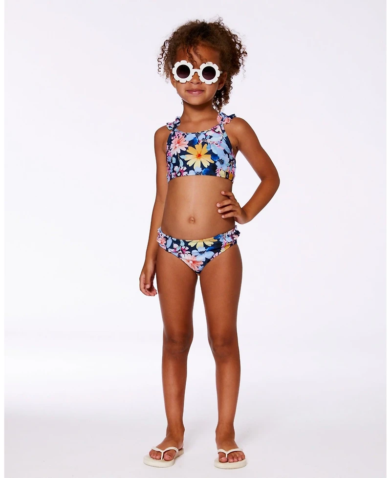 Deux par Deux Girl Printed Two-Piece Swimsuit Navy And Yellow And Pink Flowers - Toddler|Child