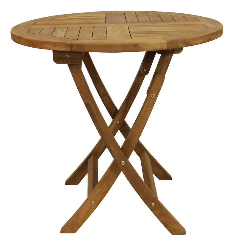 Outdoor Solid Teak Wood with Light Stained Finish Round Patio Dining Table - 32" - Light Brown