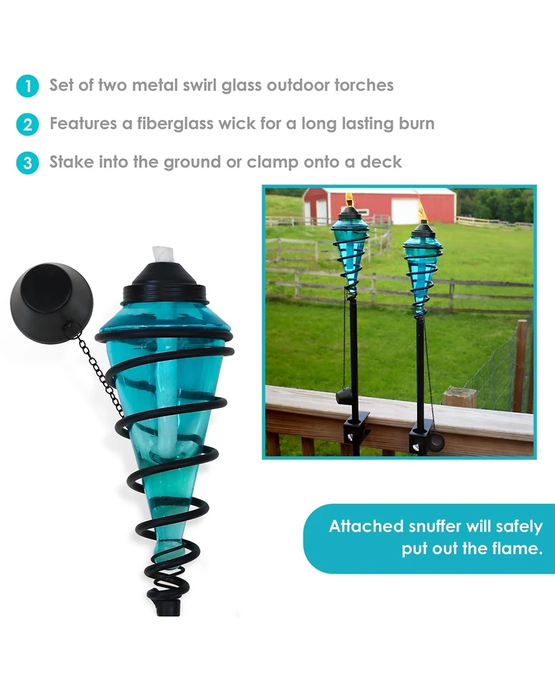 Outdoor Adjustable Height Glass and Metal Swirl Patio and Lawn Torch Set