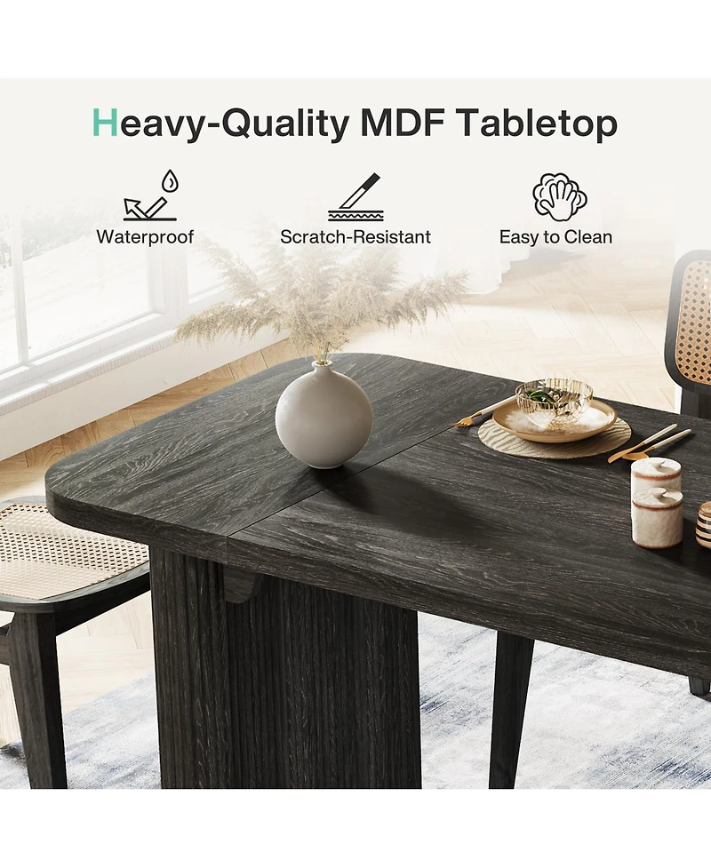 Tribesigns Farmhouse Dining Table for 4-6 People, 62-Inch Modern Kitchen with Double Robust Pedestal, Wooden Dinner Table(Only Table)