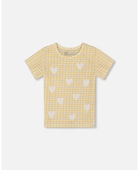 Deux par Big Girls Crinkle Top With Applique Pale Yellow And White