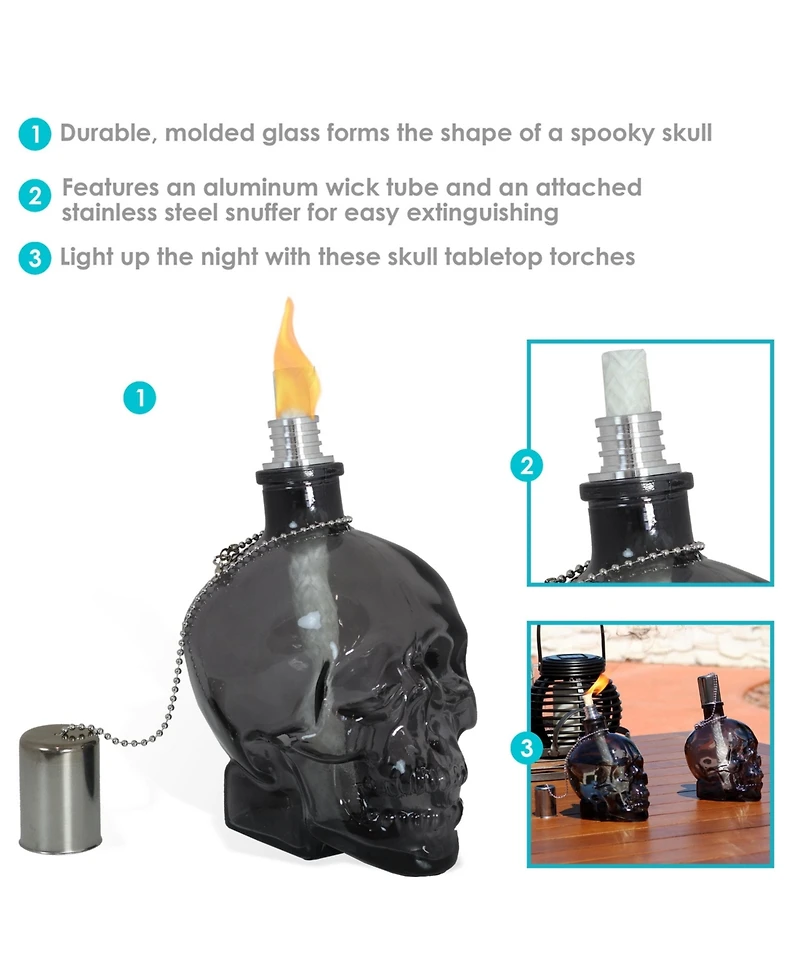 Grinning Skull Glass Tabletop Torches