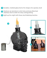Grinning Skull Glass Tabletop Torches