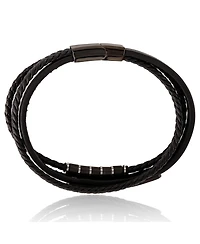 Lucky Brand Stainless Steel (316L) Triple-Row Black Cord Bracelet - 8.5"