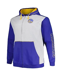 Fanatics Men's Royal/Heather Gray Golden State Warriors Big Tall Contrast Pieced Stitched Full-Zip Hoodie