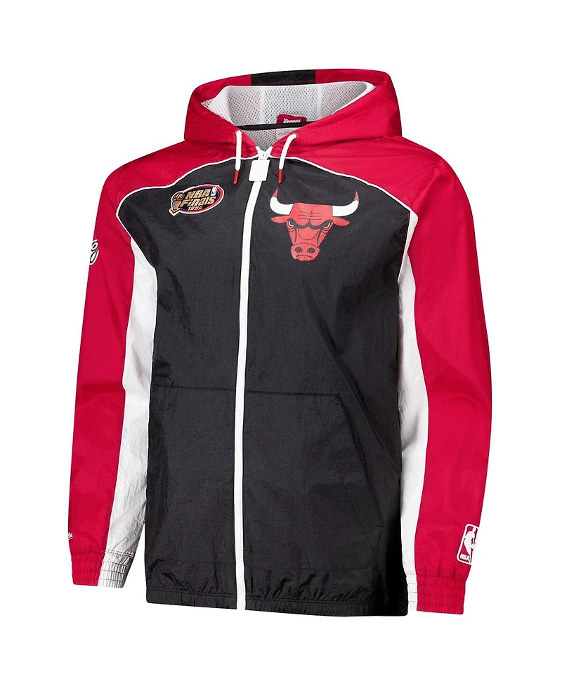 Mitchell & Ness Men's Black/Red Chicago Bulls Hardwood Classics Big Shot Premium Full-Zip Windbreaker Jacket