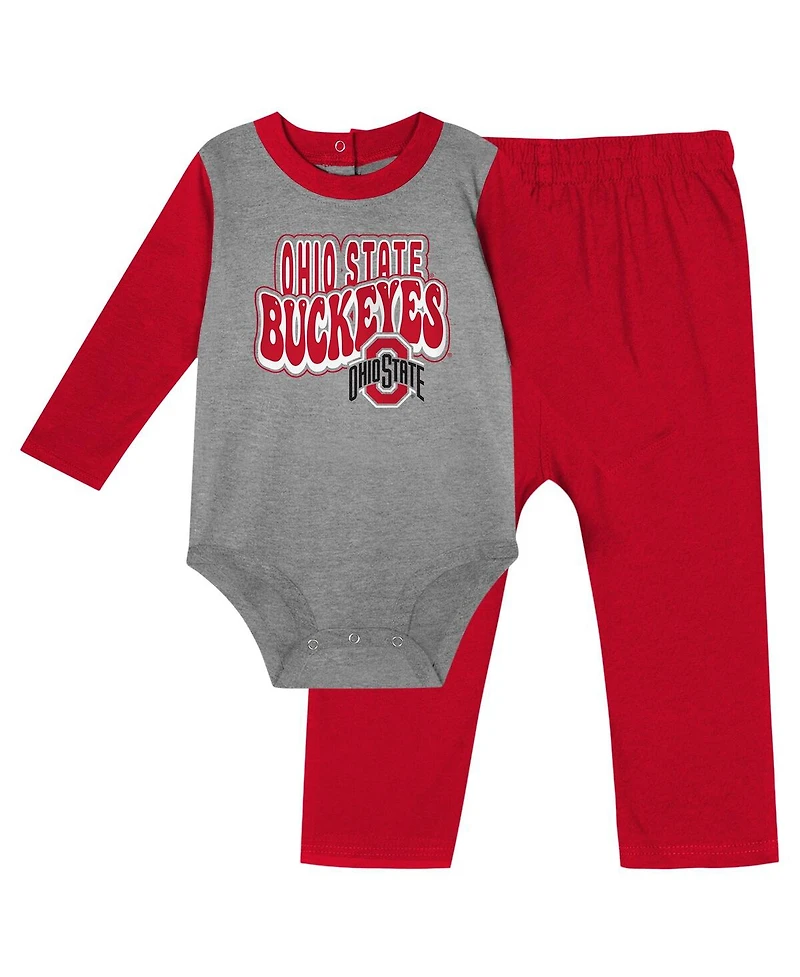 Outerstuff Baby Boys and Girls Scarlet Ohio State Buckeyes Double Up Long Sleeve Bodysuit Pant Set