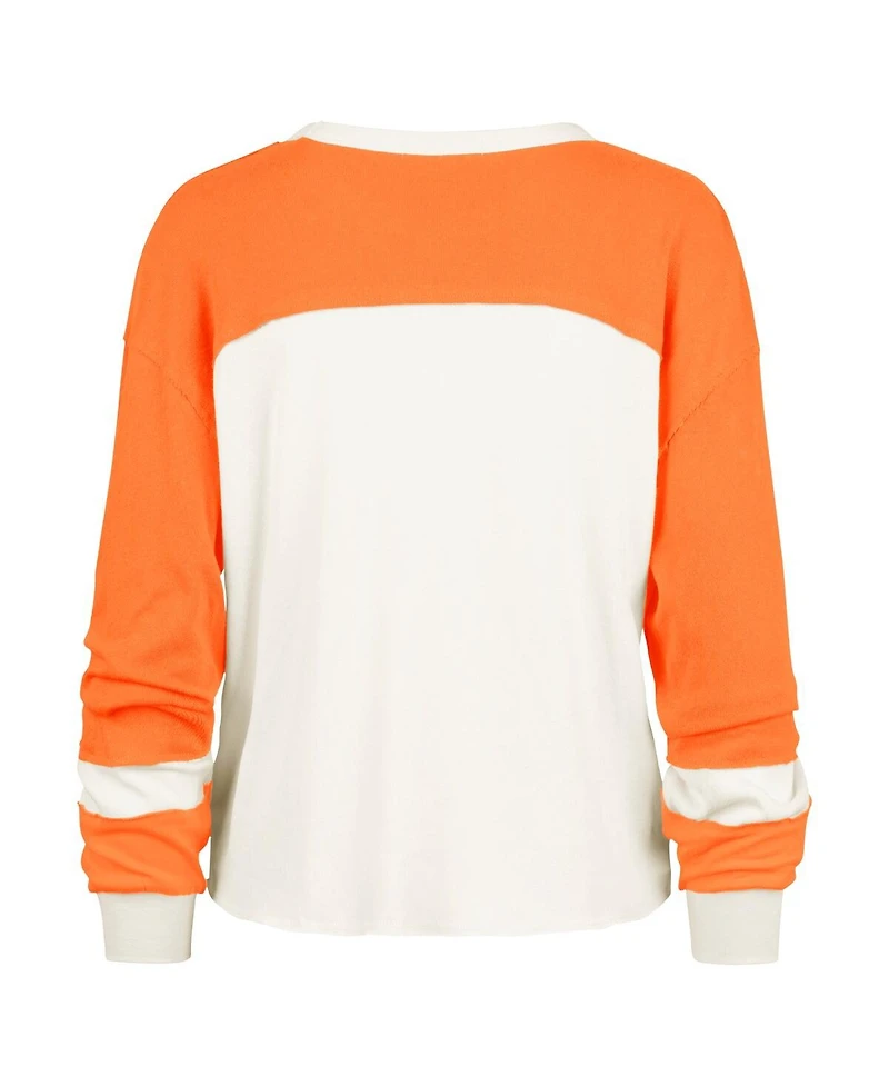 '47 Brand Women's Cream Miami Dolphins Double Header Curve Raglan Long Sleeve Crop Top