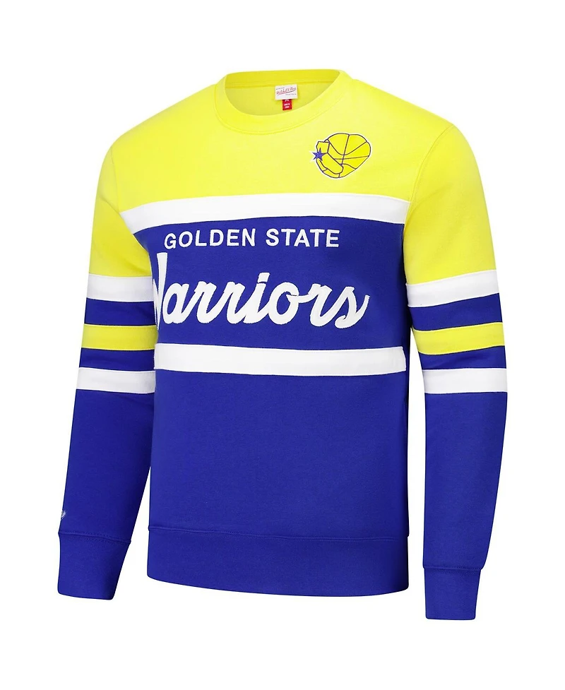 Mitchell & Ness Men's Royal/Gold Golden State Warriors Hardwood Classics Vintage Logo Head Coach Pullover Sweatshirt