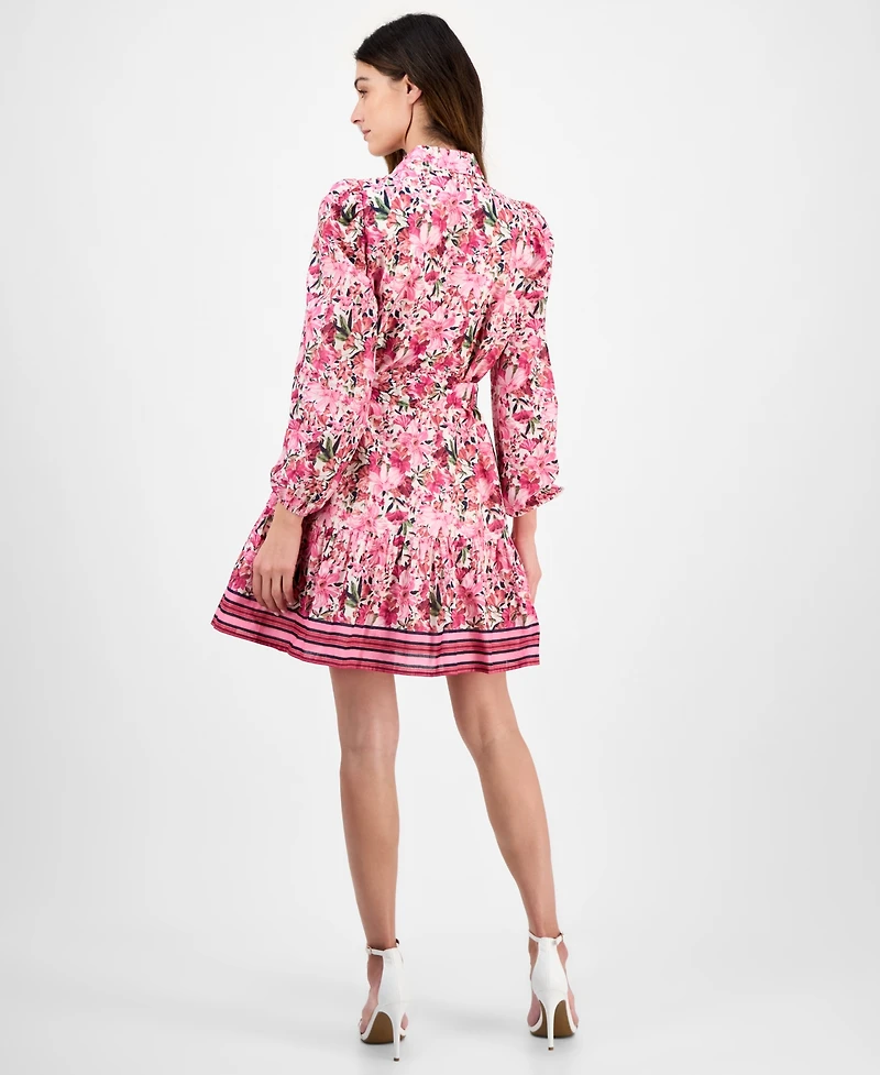 Anne Klein Women's Printed Long-Sleeve Belted Shirtdress