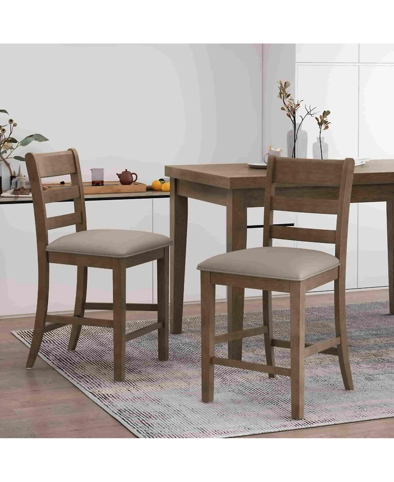Rustic Farmhouse Upholstered Counter Stools with Natural Wood Frame, Set of 2-The Pop Home