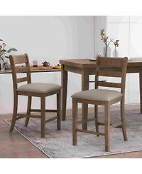 Rustic Farmhouse Upholstered Counter Stools with Natural Wood Frame, Set of 2-The Pop Home