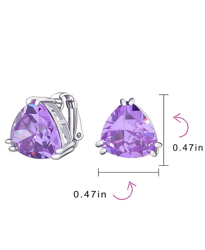 Bling Jewelry Triangle Shape Classic Large Statement 6CT Cz Solitaire Clip On Stud Earrings Rhodium Plated Brass Non Pierced 12MM