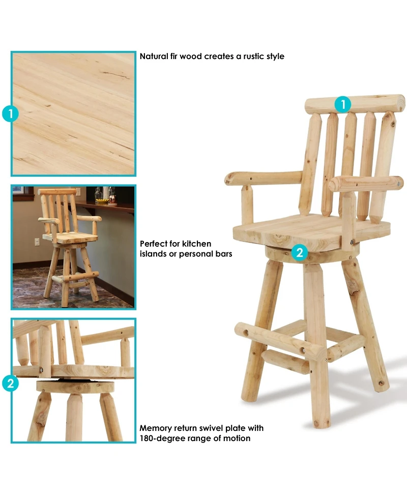 Unfinished Fir Wood Log Cabin Style Rustic Swivel Bar Stool