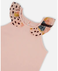 Deux par Deux Toddler Girls Cotton Tank Top With Frill Pink And Black Butterfly - Toddler|Child