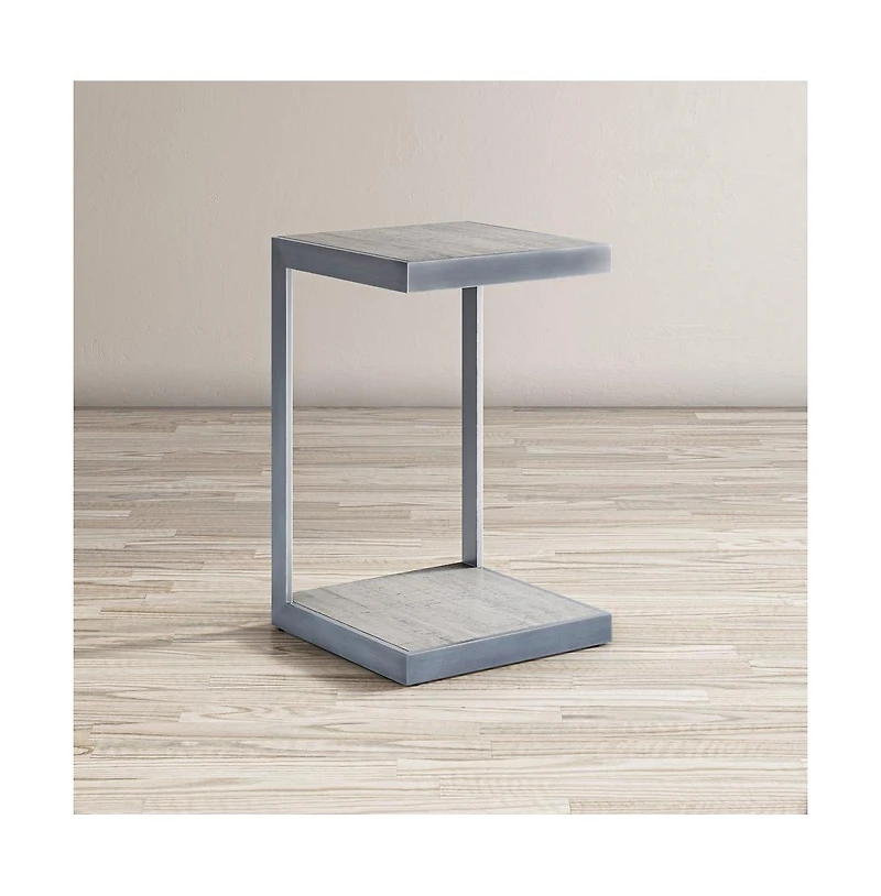 Global Archive Distressed Acacia and Stainless Steel "C" Table