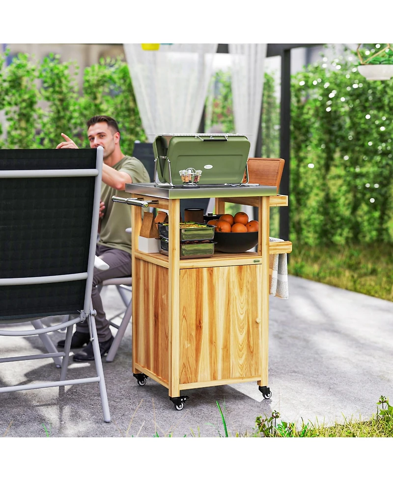 Outsunny Grill Cart, Kitchen Island with Stainless Steel Top, Dark