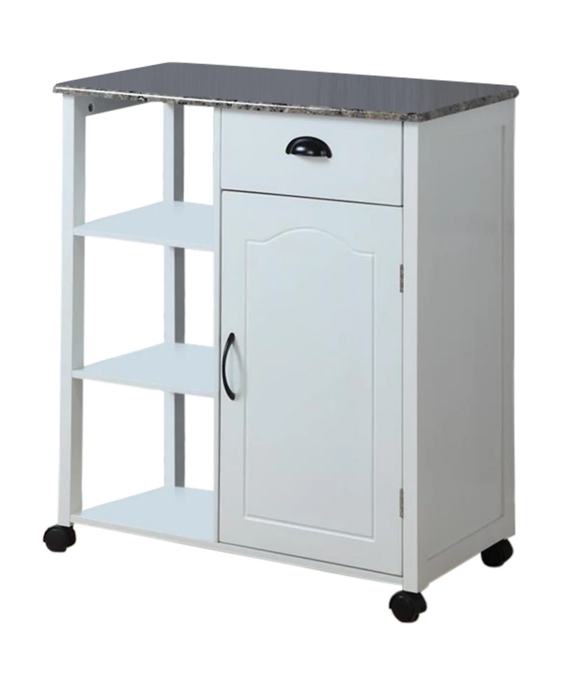 Kings Brand Furniture - White Finish Wood & Marble Vinyl Top Kitchen Storage Cabinet Cart