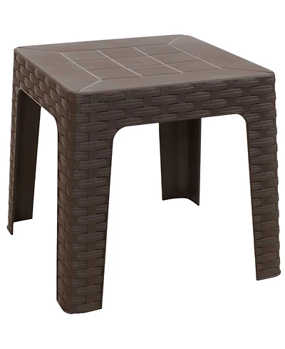 Square Patio Side Table - 16.75" Outdoor End Weather-Resistant Gray Grid Tabletop