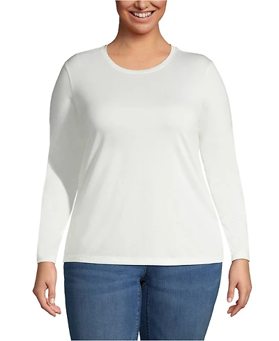 Lands' End Plus Relaxed Supima Cotton Long Sleeve Crew Neck T-Shirt
