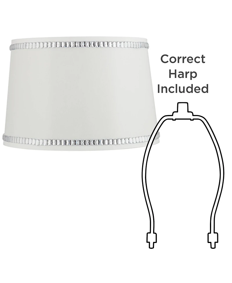 Springcrest White Medium Drum Lamp Shade with Crystal Trim 13" Top x 15" Bottom x 10" High x 10" Slant (Spider) Replacement