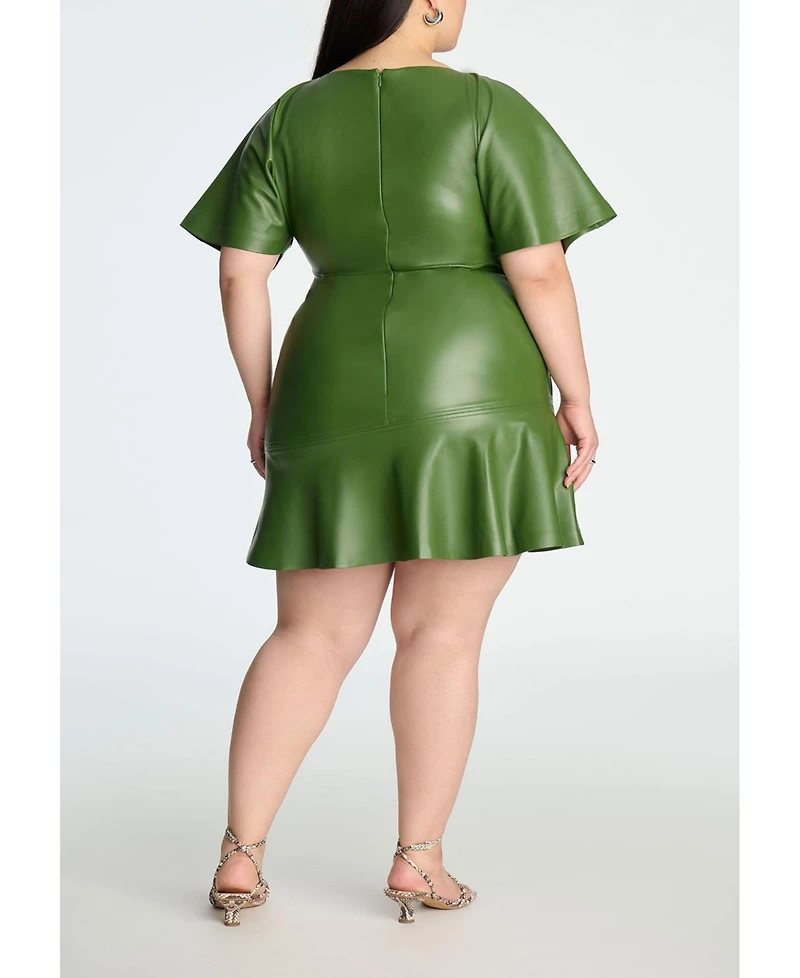 Eloquii Women's Drapey Faux Leather Mini Dress