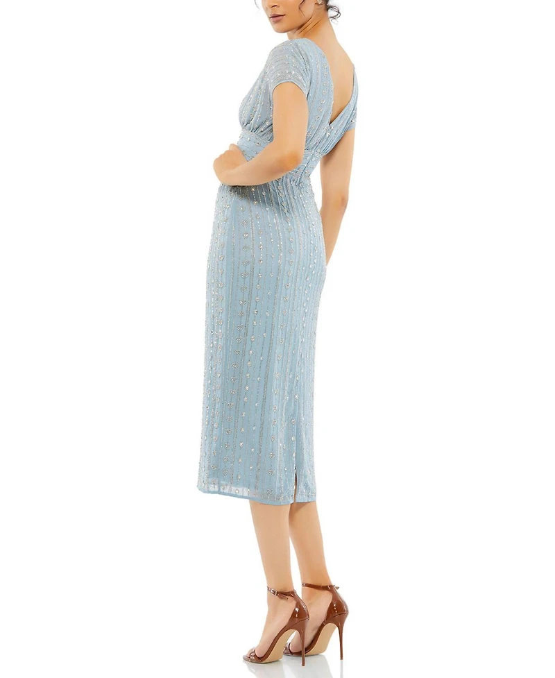 Mac Duggal Women's Beaded Cap Sleeve Column Midi Dress