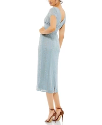 Mac Duggal Women's Beaded Cap Sleeve Column Midi Dress
