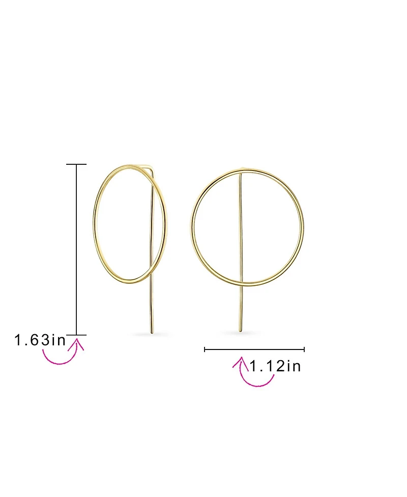 Bling Jewelry Delicate Minimalist Geometric Thin Round Open Circle Modern Hoop Threader Earrings Sterling Silver