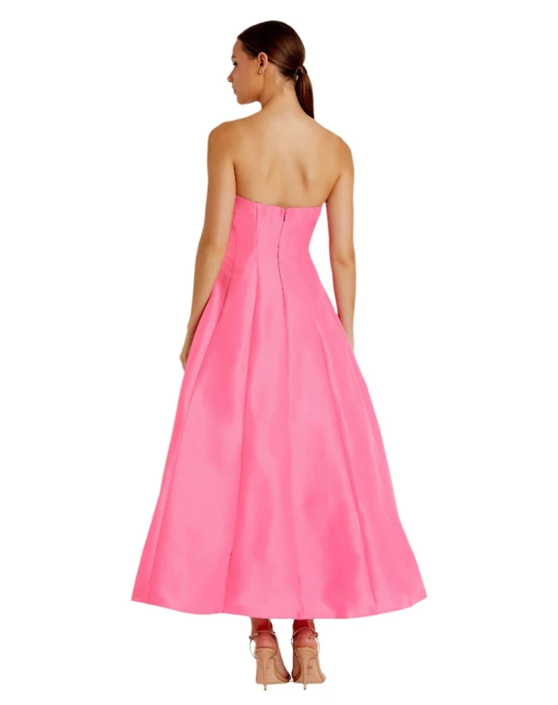 Women's Strapless Bow Tea Length Dress