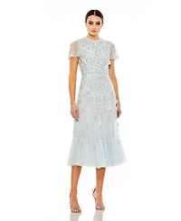 Mac Duggal Women's Embellished High Neck Cap Sleeve A Line Dress
