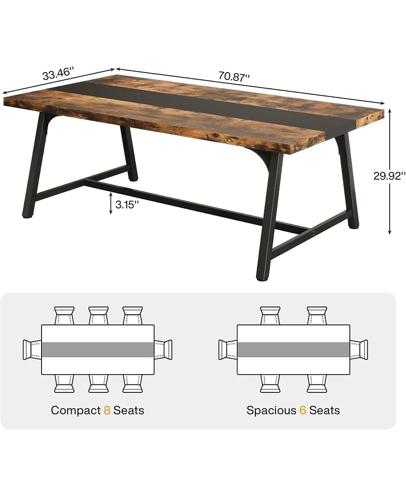 Tribesigns 70.9" Farmhouse Dining Table for 6-8 People, Large Rectangular Wood Kitchen Table with Metal Frame, Dining Room Dinner Table for Family Gat