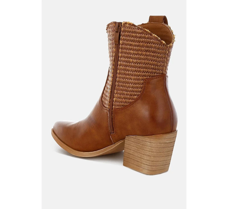 Big Mood Raffia & Faux Leather Cowboy Boots Women