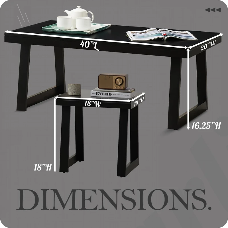 Kings Brand Furniture Charlie 3 Piece Modern Occasional Table Set - Includes Coffee Table and 2 End Side Tables Living Room Sets (Black)