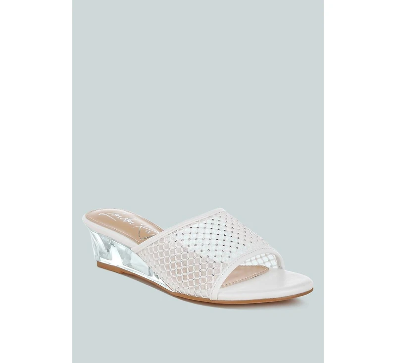 Tempra Mesh Clear Heel Wedge Sandals