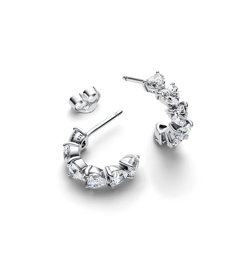 Pandora Sterling Silver Sparkling Hearts Open Hoop Earrings