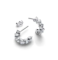Pandora Sterling Silver Sparkling Hearts Open Hoop Earrings