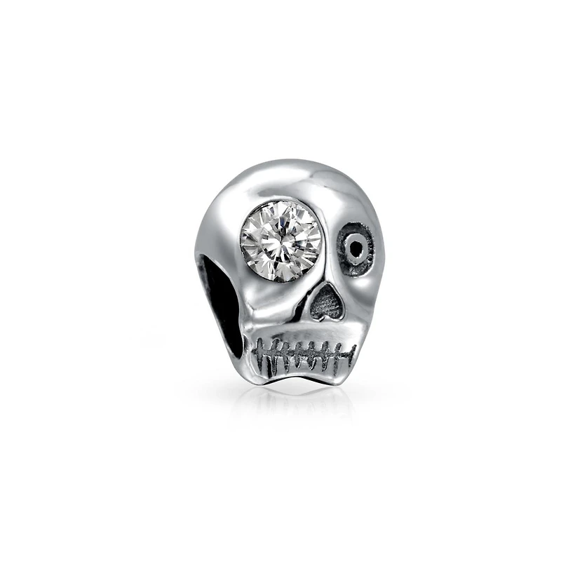 Bling Jewelry Halloween Skeleton Skull Charm Bead with Cz Eye Sterling Silver European Bracelet