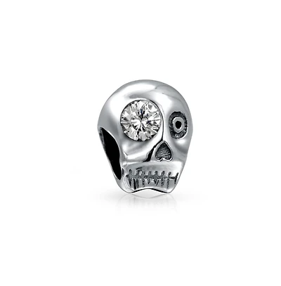 Bling Jewelry Halloween Skeleton Skull Charm Bead with Cz Eye Sterling Silver European Bracelet