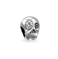 Bling Jewelry Halloween Skeleton Skull Charm Bead with Cz Eye Sterling Silver European Bracelet