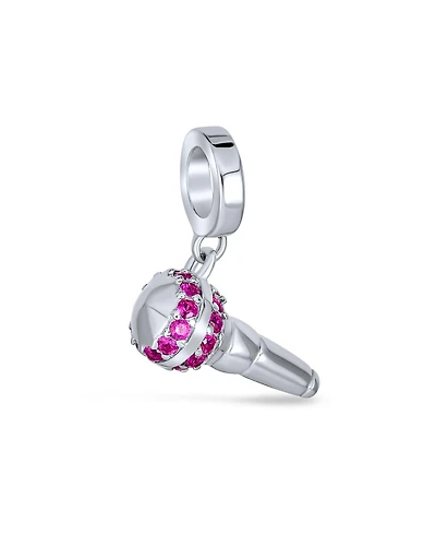 Bling Jewelry Music Lover Microphone Pink Cz Dangle Charm Bead Sterling Silver Bracelet