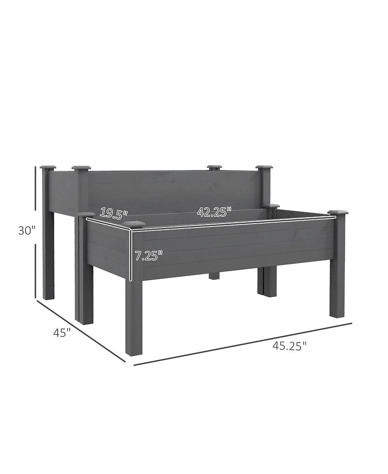 Outsunny 2 Tier Raised Garden Bed, Elevated Wooden Planter Box,