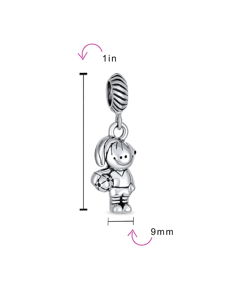 Bling Jewelry Cartoon Cheerleader Soccer Player Dangle Charm Bead Sterling Silver Bracelet