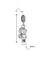 Bling Jewelry Cartoon Cheerleader Soccer Player Dangle Charm Bead Sterling Silver Bracelet
