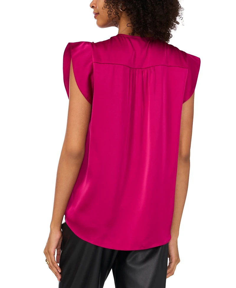 Vince Camuto Women's Satin Flutter-Sleeve V-Neck Top