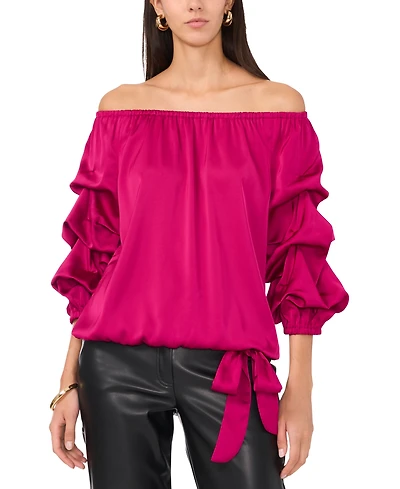 Vince Camuto Women's Satin Off-The-Shoulder Bubble 3/4-Sleeve Tie-Front Blouse