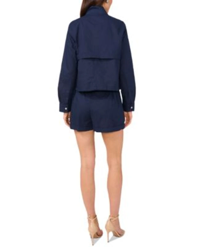 1.State Womens Cotton Drawcord Hem Jacket Dobby Stripe Shorts
