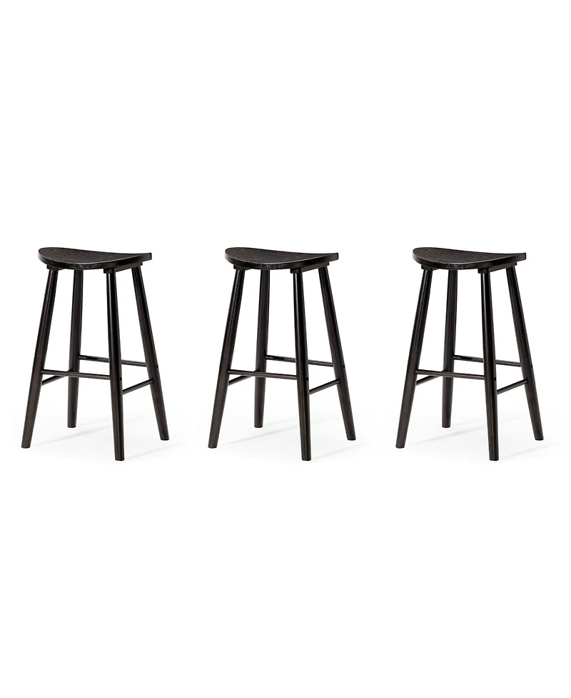 Maven Lane Luna Counter Stool in Rustic Black Wood Finish, Set of 3