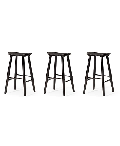 Maven Lane Luna Counter Stool in Rustic Black Wood Finish, Set of 3