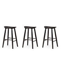 Maven Lane Luna Counter Stool in Rustic Black Wood Finish, Set of 3